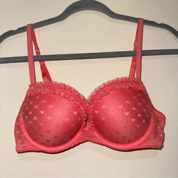 Women’s Aerie Brand Pink Heart Print Push-Up Bra  with Fluffy Trim 2013 Size 34C - Picture 2 of 16